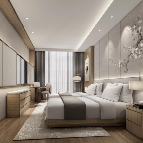 新中式酒店客房3D模型下载